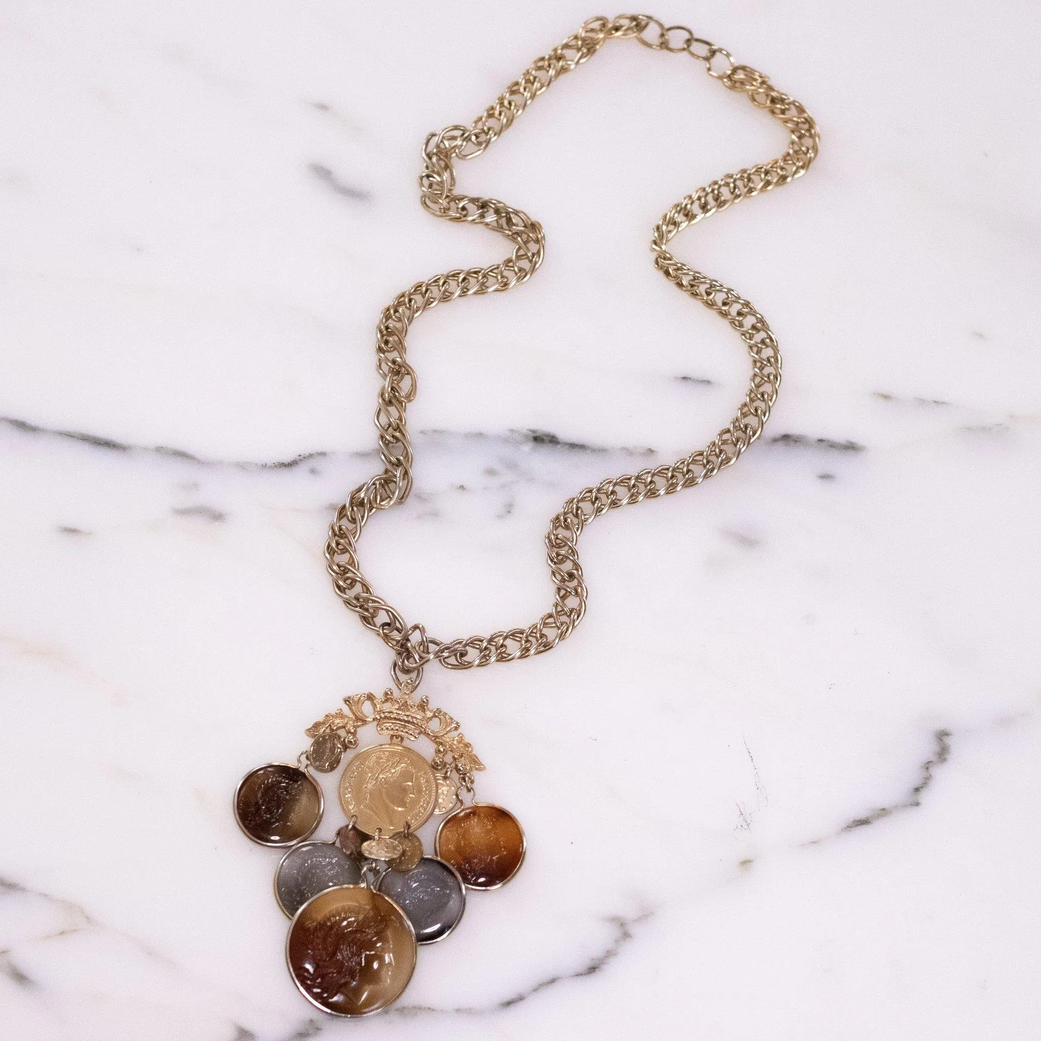 Vintage Florenza Coin Statement Necklace