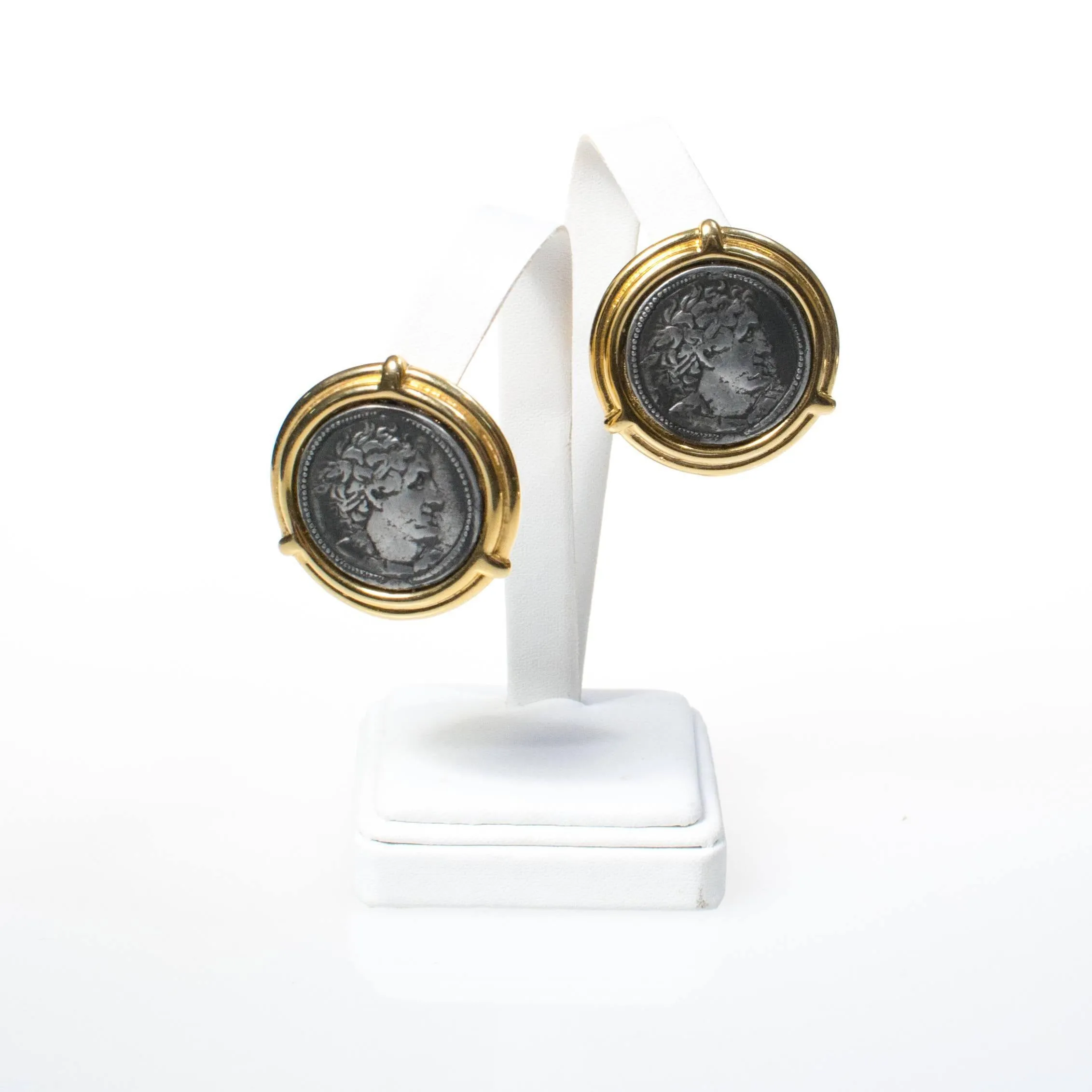 Vintage French Coin Statement Earrings, Large, Round, Clip On