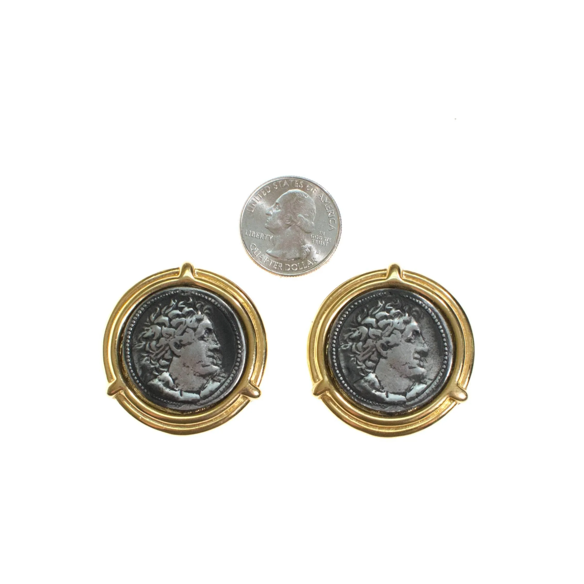 Vintage French Coin Statement Earrings, Large, Round, Clip On