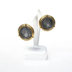 Vintage French Coin Statement Earrings, Large, Round, Clip On