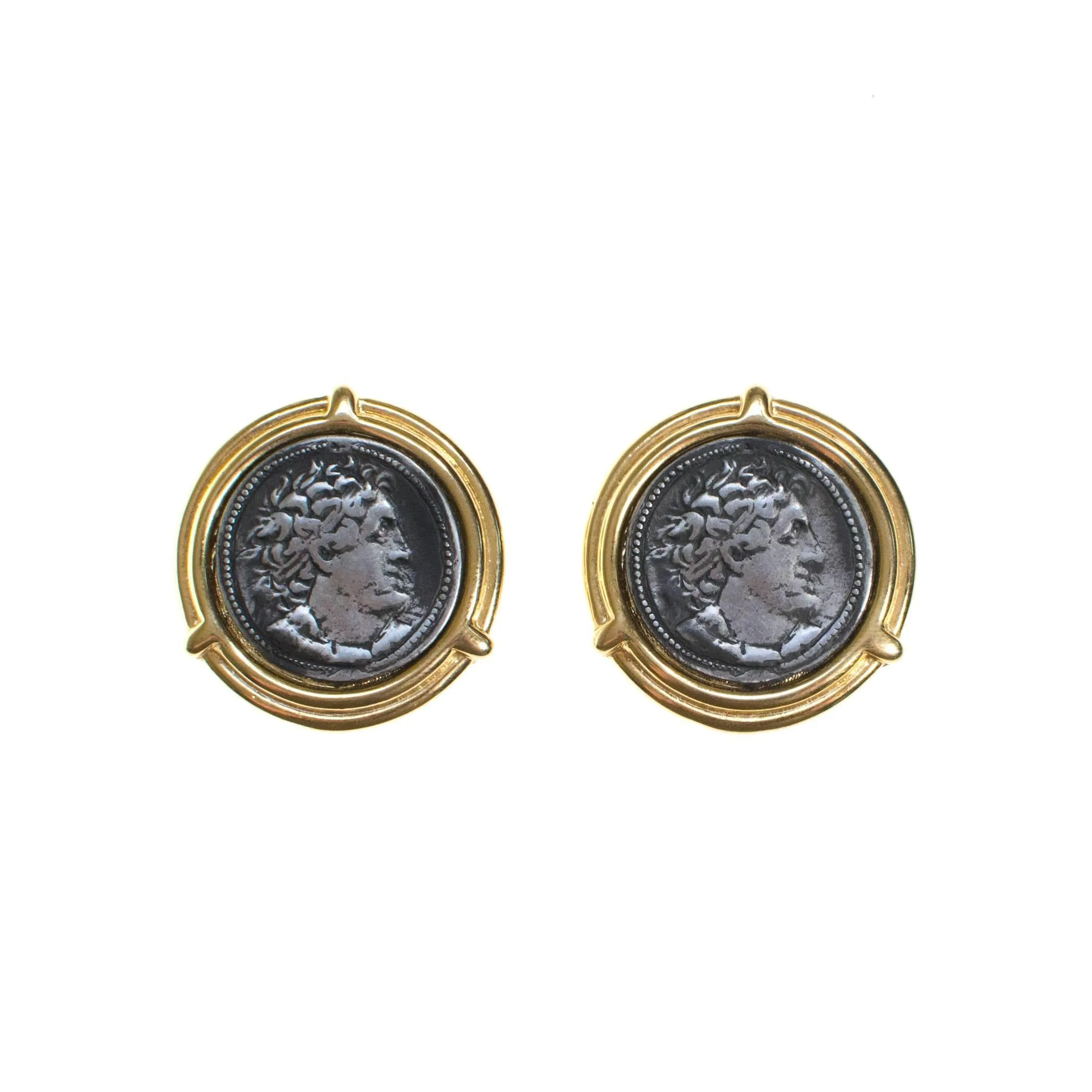 Vintage French Coin Statement Earrings, Large, Round, Clip On