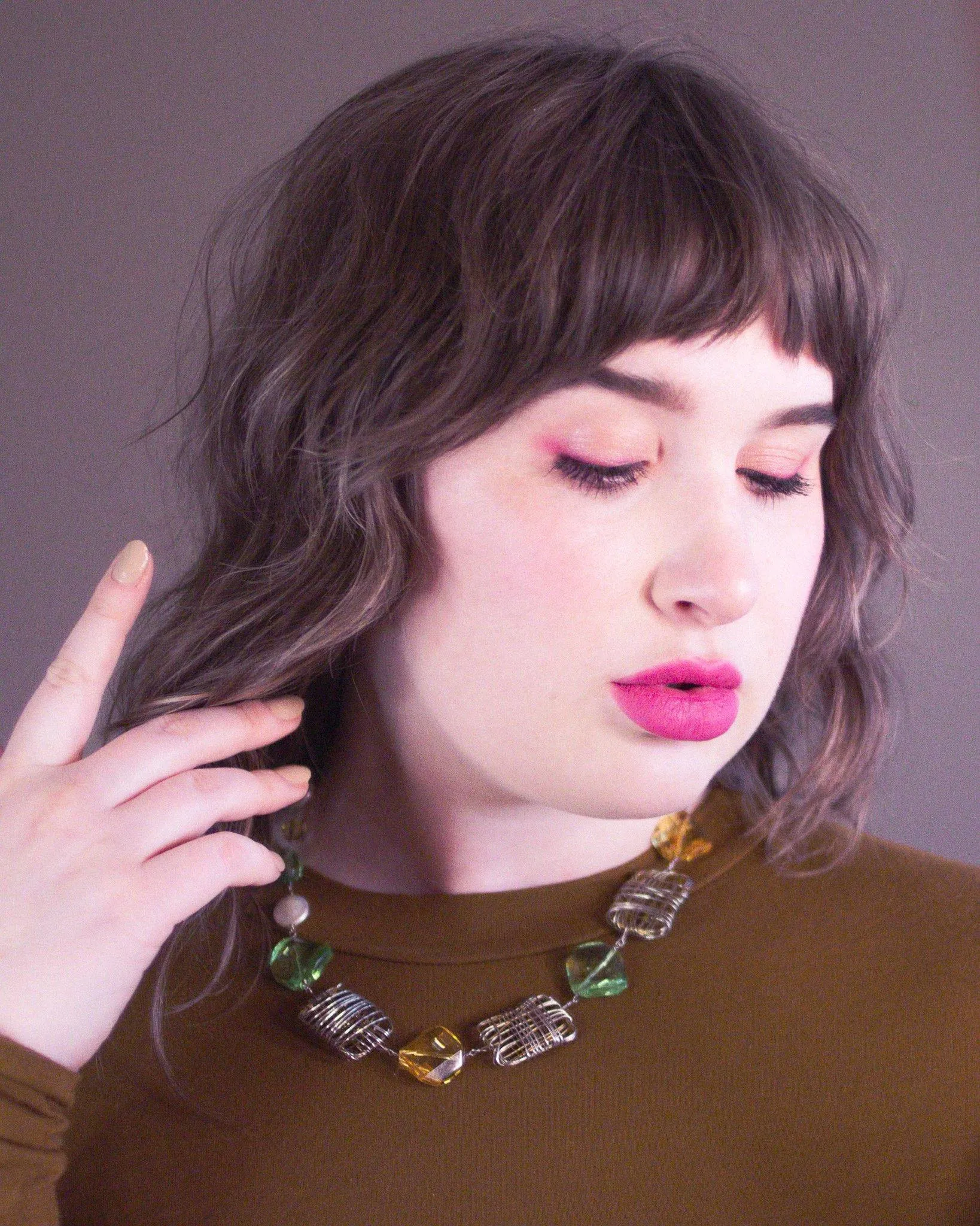 Vintage Green and Yellow Quartz, Coin Pearl and Silver Wire Necklace