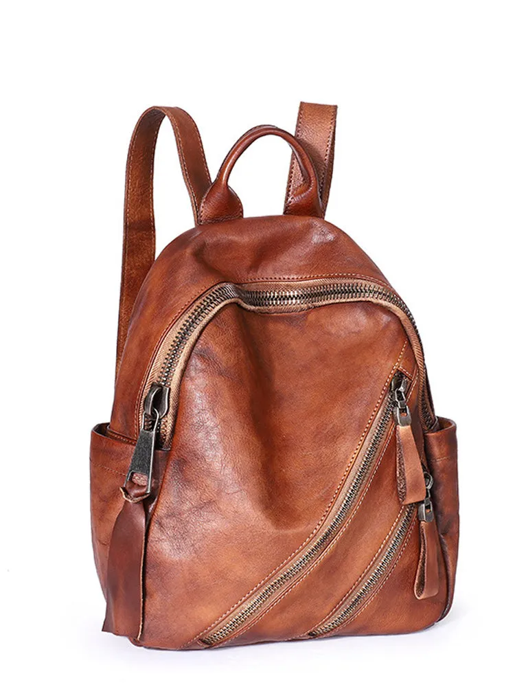 Vintage Green Leather Rucksack Bag Womens Best School Backpack Ladies Leather Backpack Purses