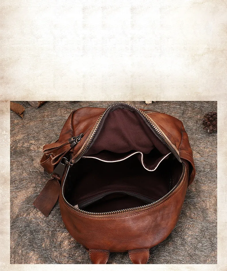 Vintage Green Leather Rucksack Bag Womens Best School Backpack Ladies Leather Backpack Purses