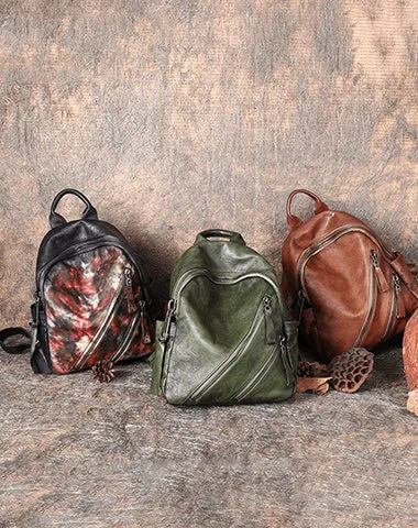 Vintage Green Leather Rucksack Bag Womens Best School Backpack Ladies Leather Backpack Purses