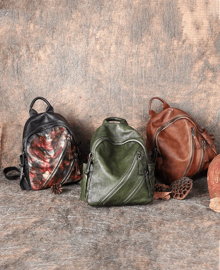 Vintage Green Leather Rucksack Bag Womens Best School Backpack Ladies Leather Backpack Purses