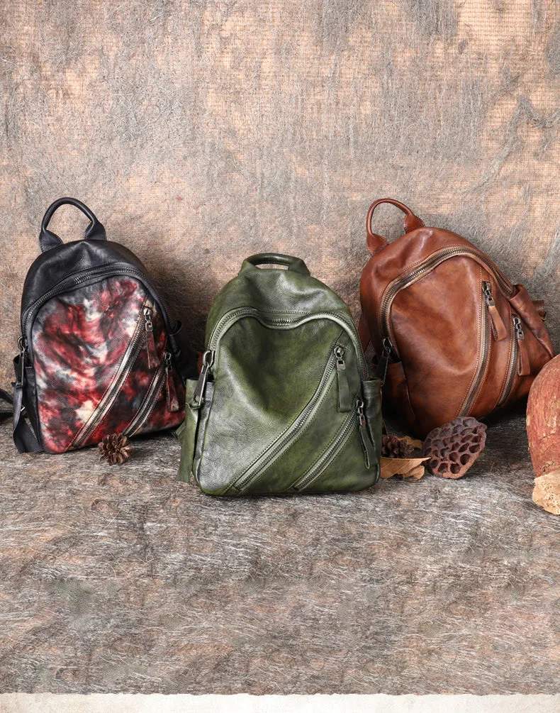 Vintage Green Leather Rucksack Bag Womens Best School Backpack Ladies Leather Backpack Purses