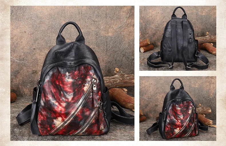 Vintage Green Leather Rucksack Bag Womens Best School Backpack Ladies Leather Backpack Purses