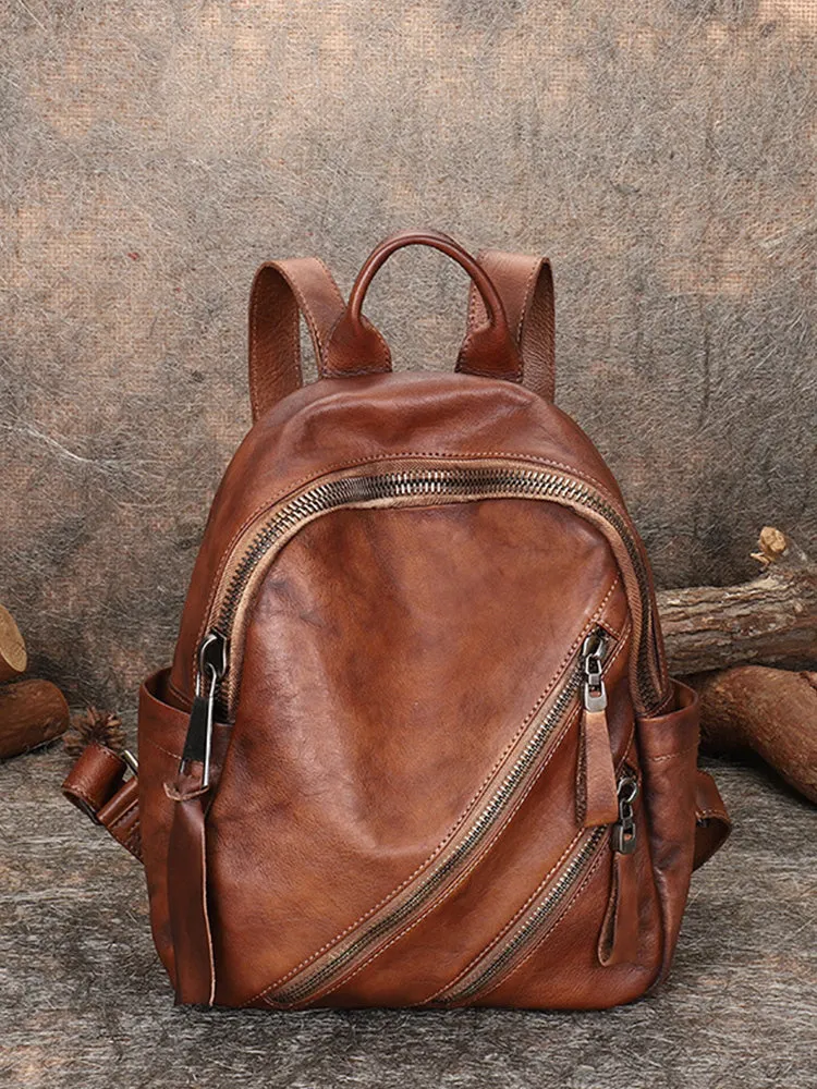 Vintage Green Leather Rucksack Bag Womens Best School Backpack Ladies Leather Backpack Purses