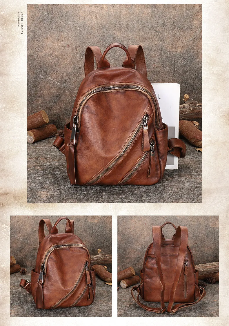 Vintage Green Leather Rucksack Bag Womens Best School Backpack Ladies Leather Backpack Purses