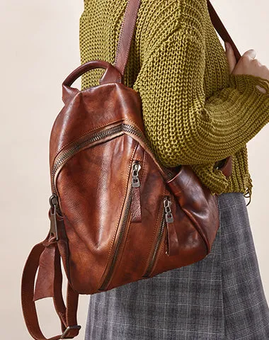 Vintage Green Leather Rucksack Bag Womens Best School Backpack Ladies Leather Backpack Purses