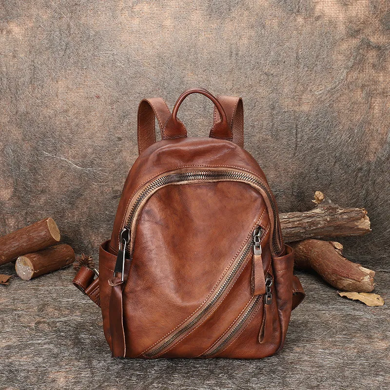 Vintage Green Leather Rucksack Bag Womens Best School Backpack Ladies Leather Backpack Purses