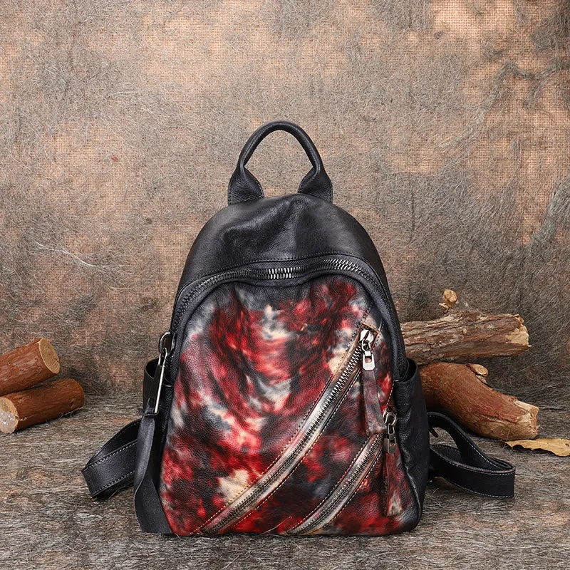 Vintage Green Leather Rucksack Bag Womens Best School Backpack Ladies Leather Backpack Purses