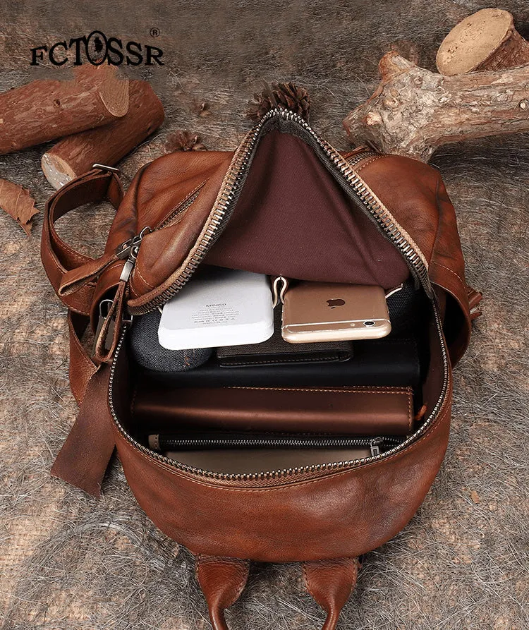 Vintage Green Leather Rucksack Bag Womens Best School Backpack Ladies Leather Backpack Purses