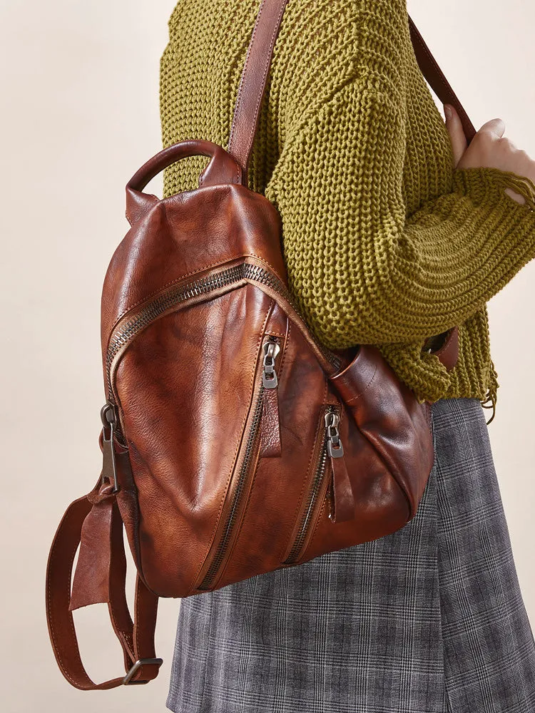 Vintage Green Leather Rucksack Bag Womens Best School Backpack Ladies Leather Backpack Purses