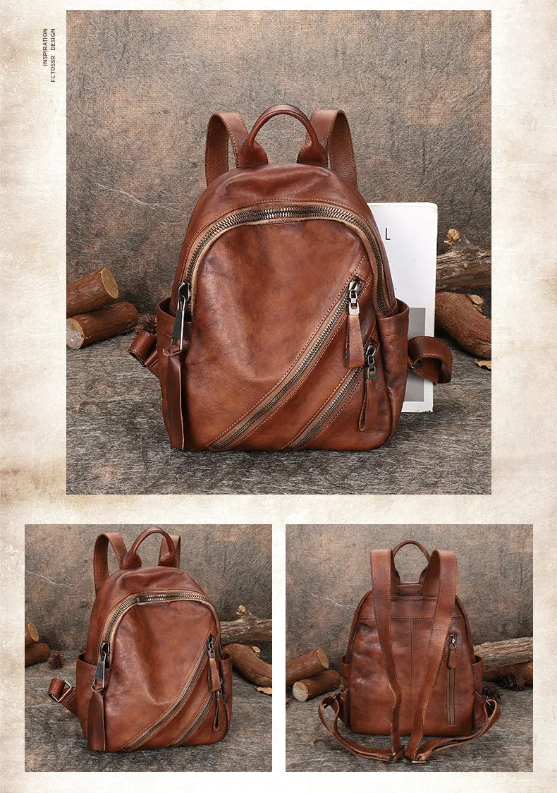 Vintage Leather Rucksack Bag Womens Best School Backpack Ladies Leather Backpack Purses