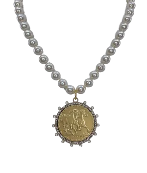 Vintage Pearls with Gold Horse Coin
