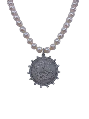 Vintage Pearls with Sterling Horse Coin