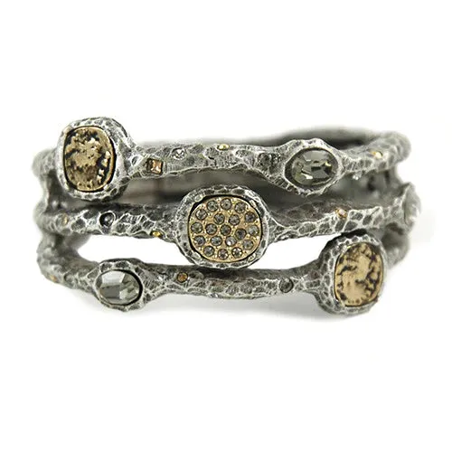 Vintage Silver 3 Row Coin Bangle Bracelet