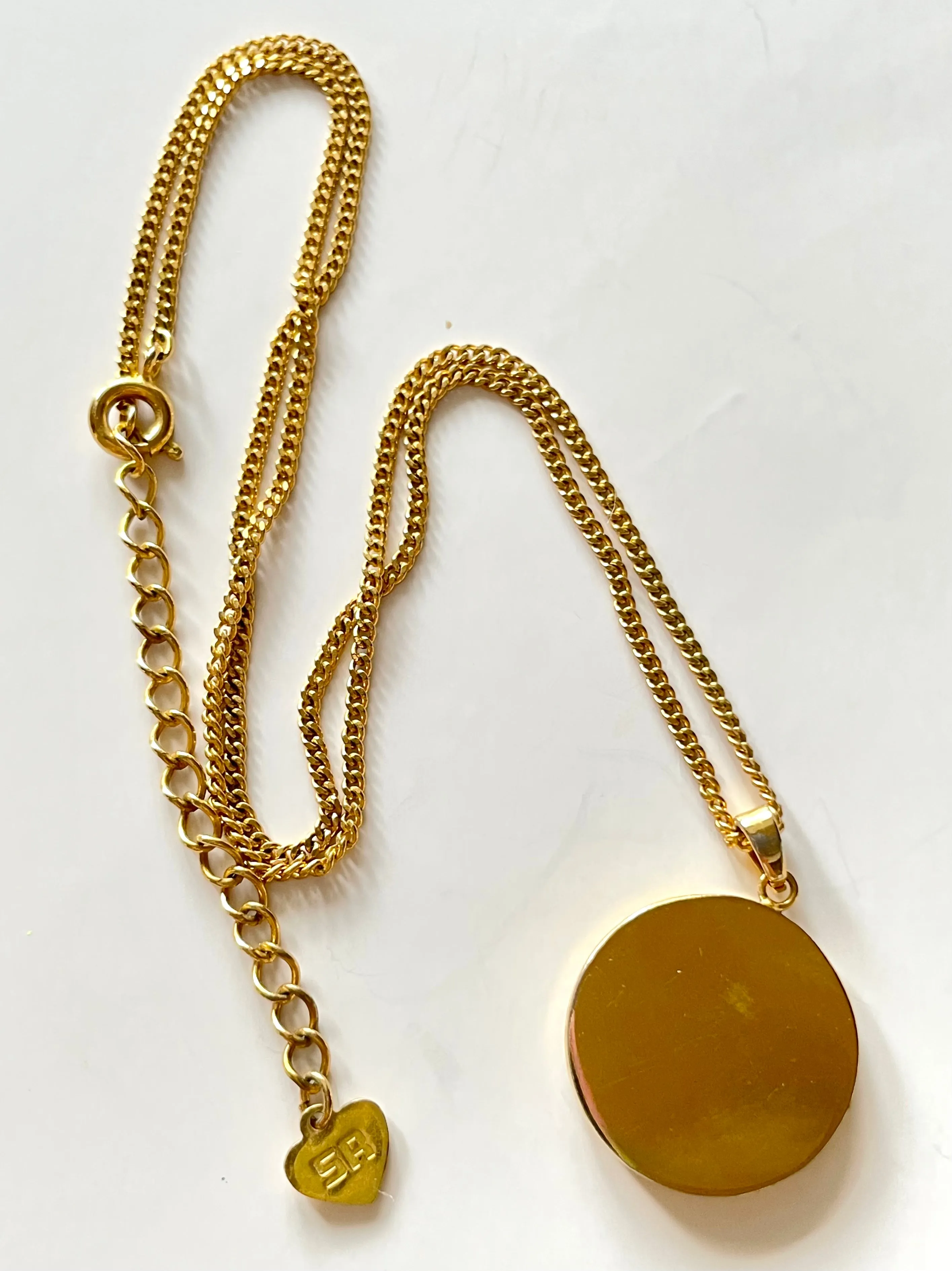 Vintage Sonia Rykiel chain necklace with logo coin top. Perfect vintage jewelry from SR Bijour. 0409081