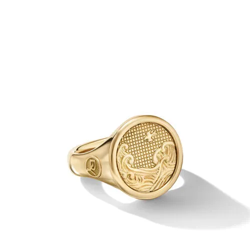 Water and Fire Duality Signet Ring in 18K Yellow Gold, Size 10