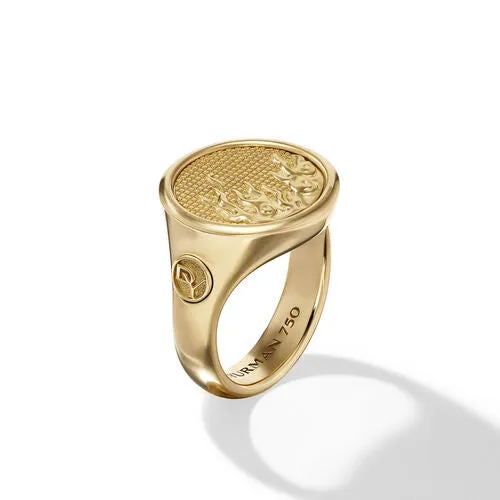 Water and Fire Duality Signet Ring in 18K Yellow Gold, Size 10