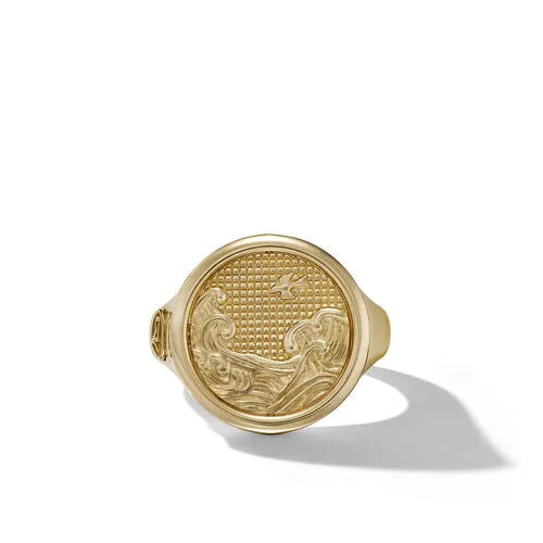 Water and Fire Duality Signet Ring in 18K Yellow Gold, Size 10