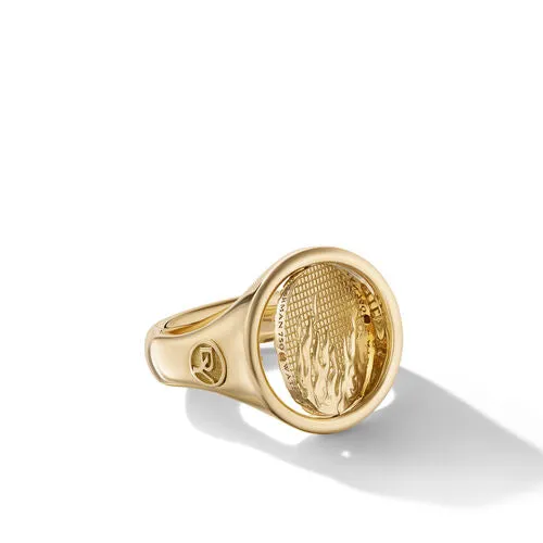 Water and Fire Duality Signet Ring in 18K Yellow Gold, Size 10
