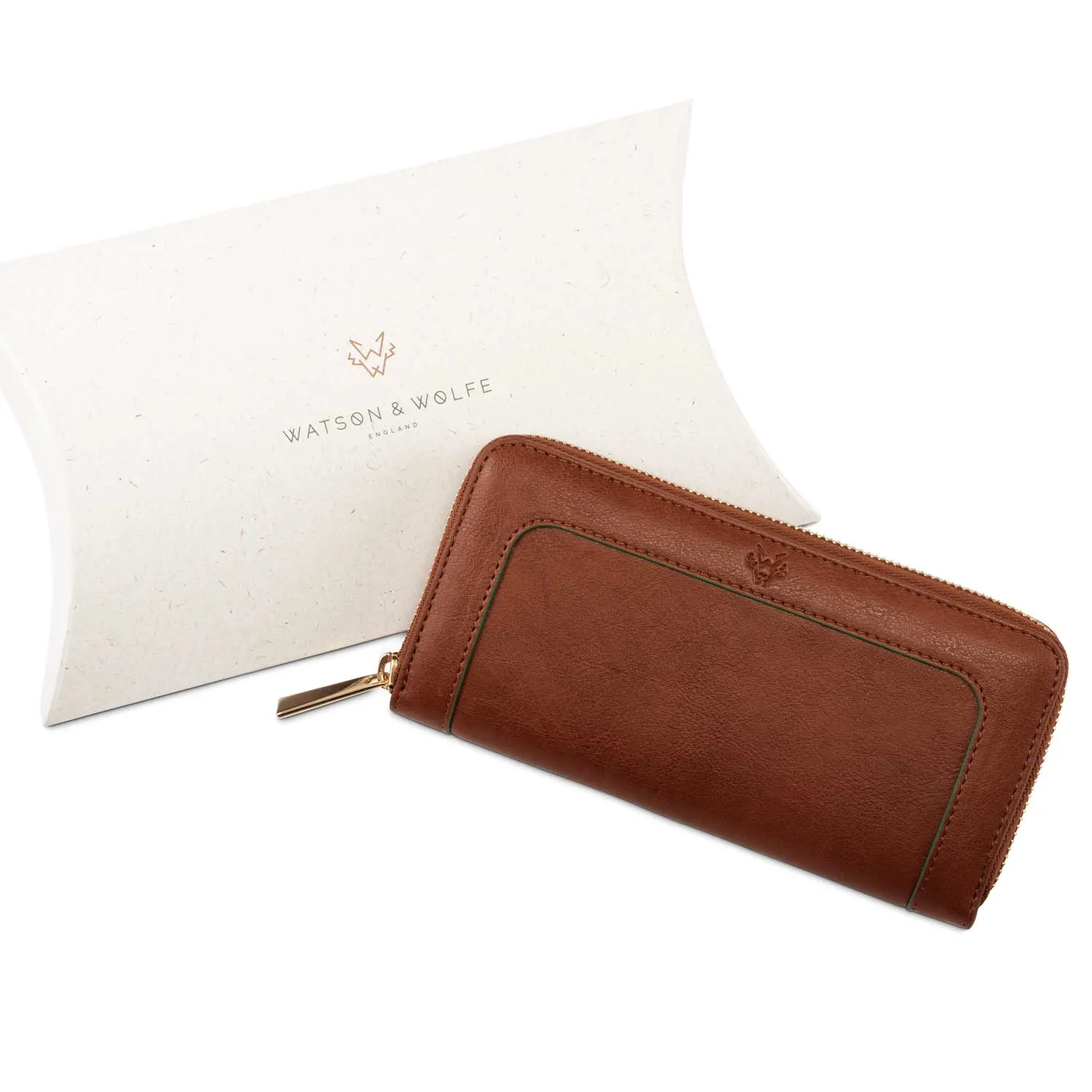 Wilton Vegan Leather Zipped Purse | Rust & Emerald