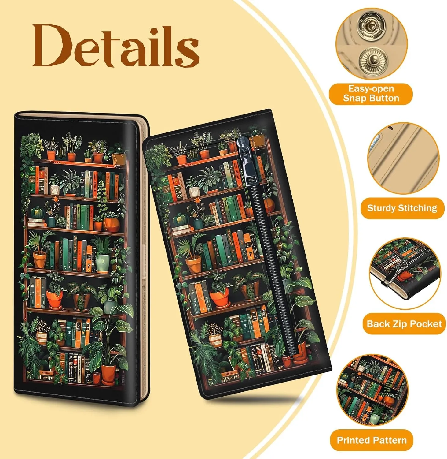 Womens Bifold Wallet, PU Leather Clutch with Zipper Coin Pocket