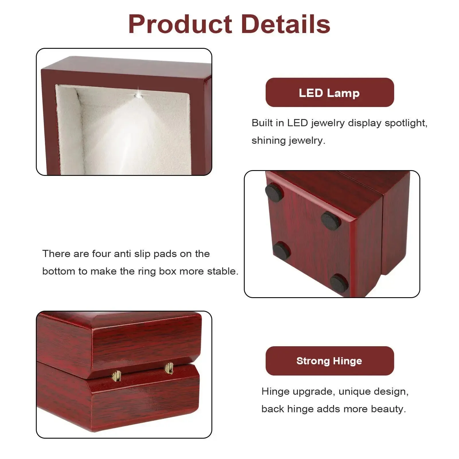 Wooden Jewelry Box Wedding Ring Boxes Earring Rings Case Jewelry Organizer Luxury Jewelry Gift Holder With Led Light 65x60x52mm