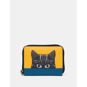 Yoshi Cat Colour Block Compact Zip Round Leather Purse