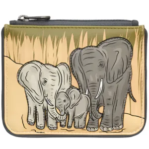 Yoshi Elephant Family Grey Leather Zip Top Purse