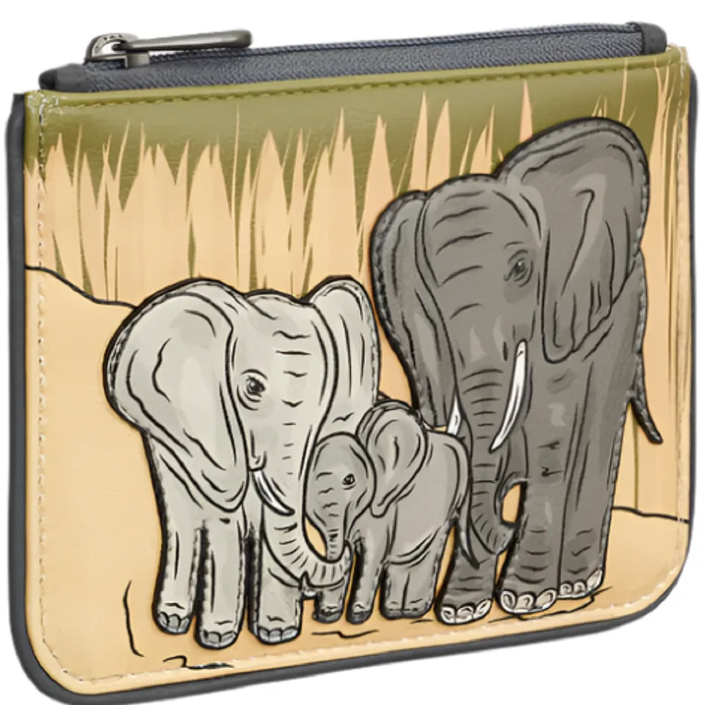 Yoshi Elephant Family Grey Leather Zip Top Purse