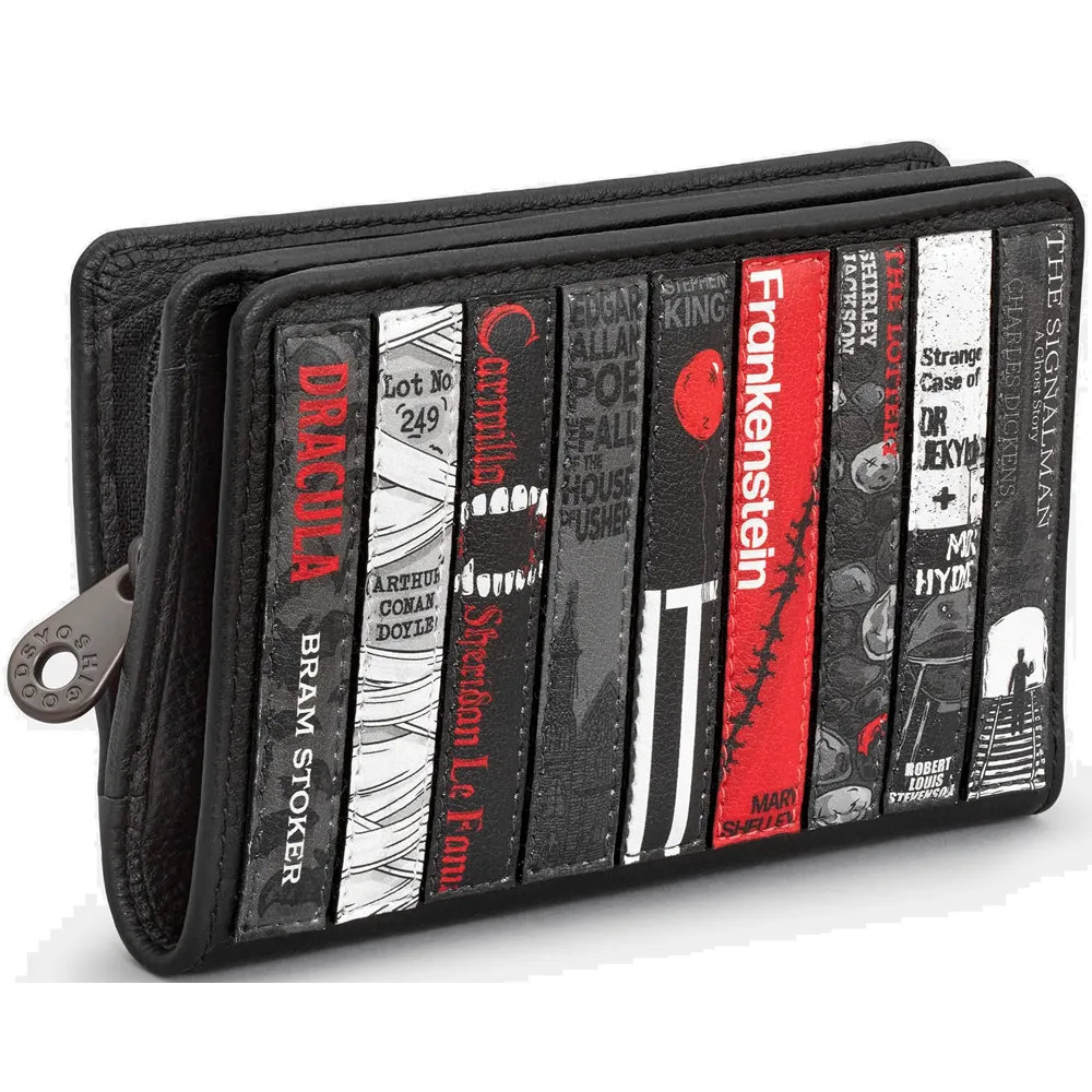 Yoshi Horror Bookworm Library Zip Around Black Leather Purse
