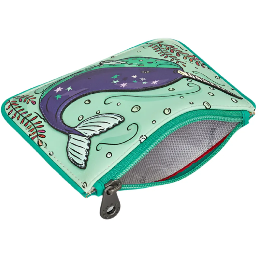 Yoshi Narwhal Blue Leather Zip Top Purse