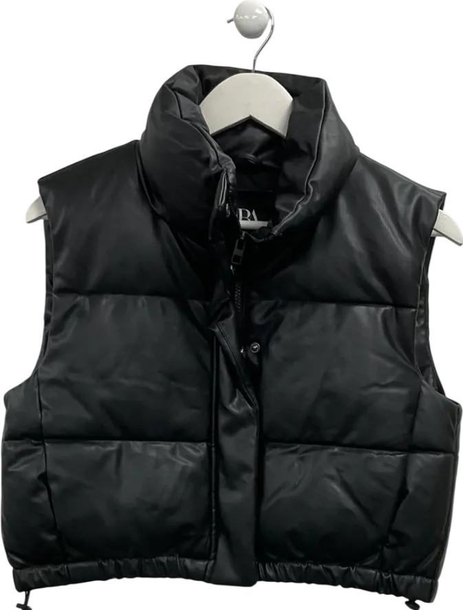 ZARA Black Faux Leather Puffer Gilet UK S