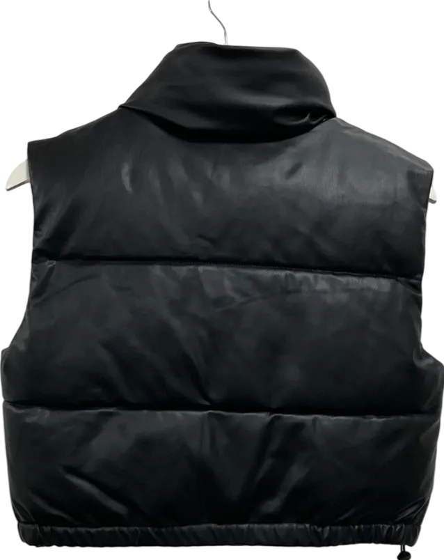 ZARA Black Faux Leather Puffer Gilet UK S