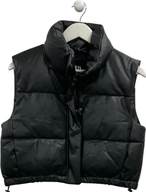 ZARA Black Faux Leather Puffer Gilet UK S